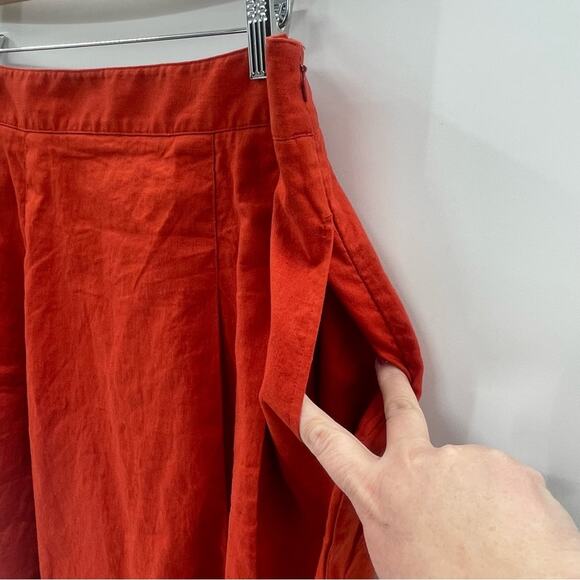 Banana Republic Linen Blend Pleated Full Skirt Above Knee Burnt Orange Size 12 - Picture 6 of 10